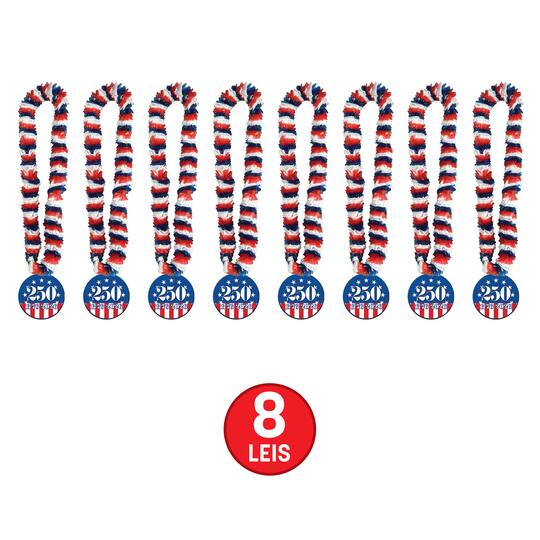 Beistle 36" Red, White & Blue Soft-Twist Poly Leis with Semiquincentennial Medallions, 8ct.